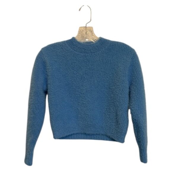 Willow & Wind Fuzzy Cropped Mock Neck Sweater Women's S Blue EUC - Picture 1 of 5